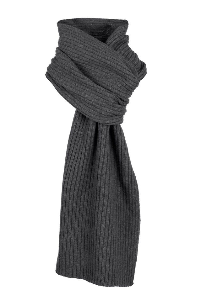 Dents Mens Ribbed Lambswool Blend Knitted Scarf in Charcoal