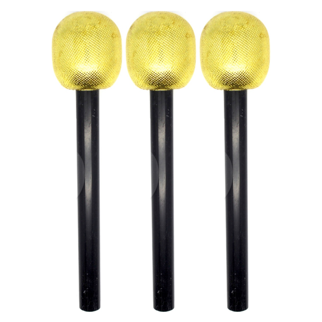 3x Gold Glitter 80s Party Microphone 25cm Pack - Karaoke/Disco/K-Pop Costume Prop (Awards Night)