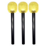 3x Gold Glitter 80s Party Microphone 25cm Pack - Karaoke/Disco/K-Pop Costume Prop (Awards Night)