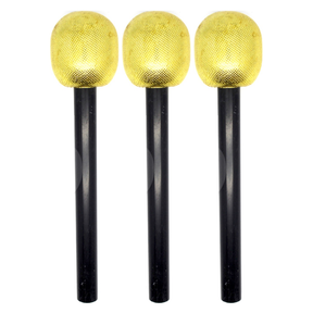 3x Gold Glitter 80s Party Microphone 25cm Pack - Karaoke/Disco/K-Pop Costume Prop (Awards Night)