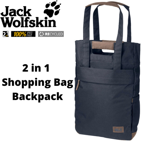 2 in 1 Jack Wolfskin Piccadilly Shoulder Bag Shopping Backpack Recycled Eco