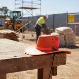 Jacaru 2017 Safety Breeze Canvas Hi-Vis Hat - Fluro Orange (Mesh Crown Chin Strap & UPF 50+ Made in Australia)