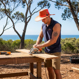 Jacaru 2017 Safety Breeze Canvas Hi-Vis Hat - Fluro Orange (Mesh Crown Chin Strap & UPF 50+ Made in Australia)