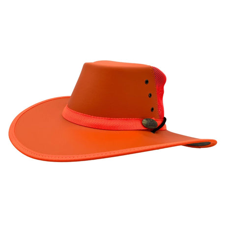 Jacaru 2017 Safety Breeze Canvas Hi-Vis Hat - Fluro Orange (Mesh Crown Chin Strap & UPF 50+ Made in Australia)