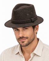 Crushable 100% Wool Felt Fedora Brim One Size Hat - Brown