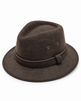 Crushable 100% Wool Felt Fedora Brim One Size Hat - Brown