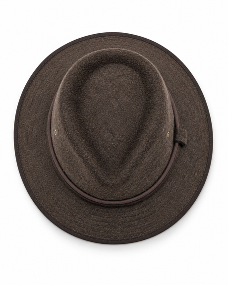 Crushable 100% Wool Felt Fedora Brim One Size Hat - Brown