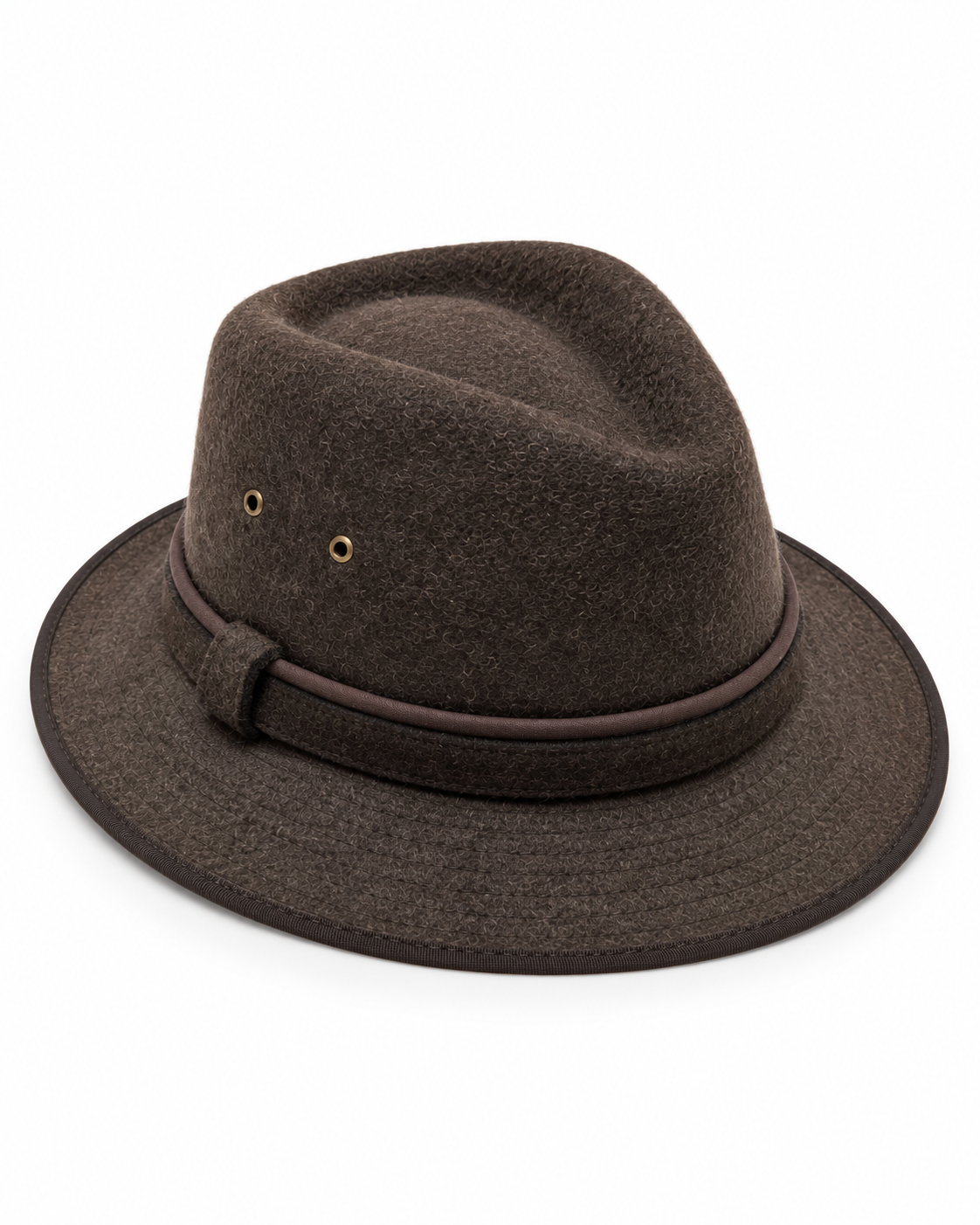 Crushable 100% Wool Felt Fedora Brim One Size Hat - Brown