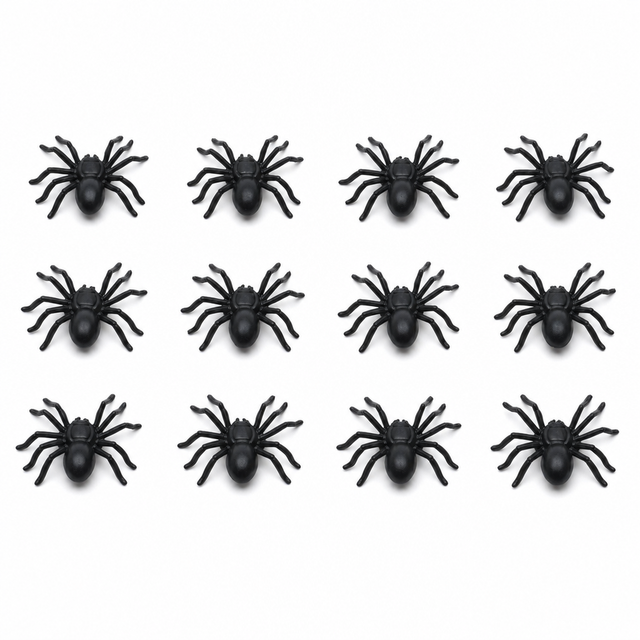 12x Mini Fake Spiders - Trick/Prank Halloween Scary Arachnid Bug Toy (Party Gag)