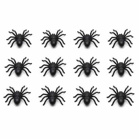 12x Mini Fake Spiders - Trick/Prank Halloween Scary Arachnid Bug Toy (Party Gag)