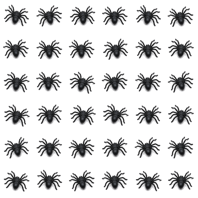 36x Mini Fake Spiders Pack - Trick/Prank Halloween Scary Arachnid Bug Toy (Party Gag)