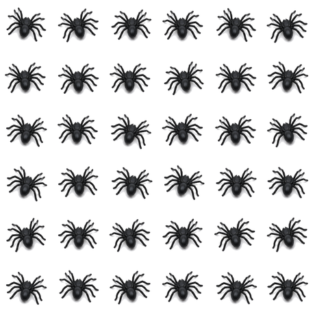 36x Mini Fake Spiders Pack - Trick/Prank Halloween Scary Arachnid Bug Toy (Party Gag)
