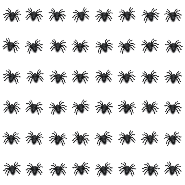 48x Mini Fake Spiders Pack - Trick/Prank Halloween Scary Arachnid Bug Toy (Party Gag)