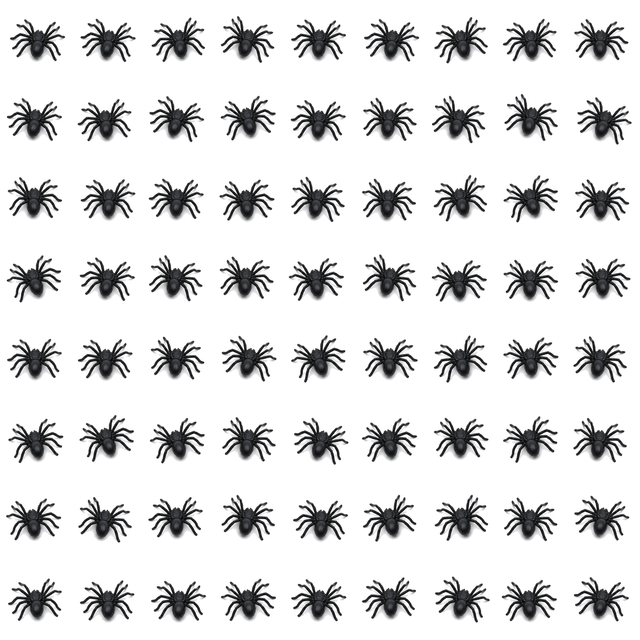 72x Mini Fake Spiders Pack - Trick/Prank Halloween Scary Arachnid Bug Toy (Party Gag)