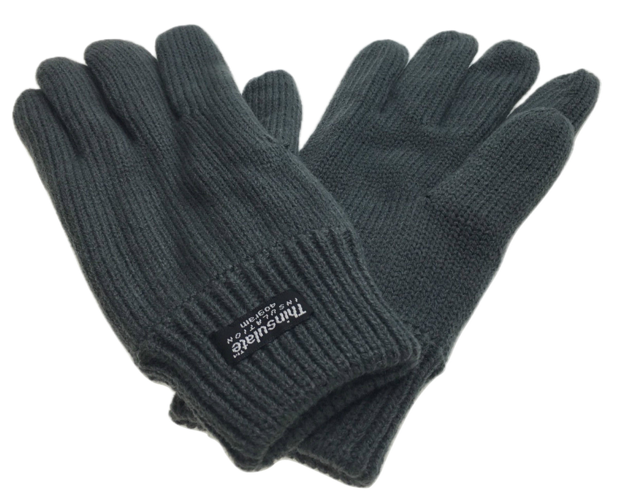 3M Thinsulate Grey Knitted Fleece Gloves - Thermal Winter Ski - S/M
