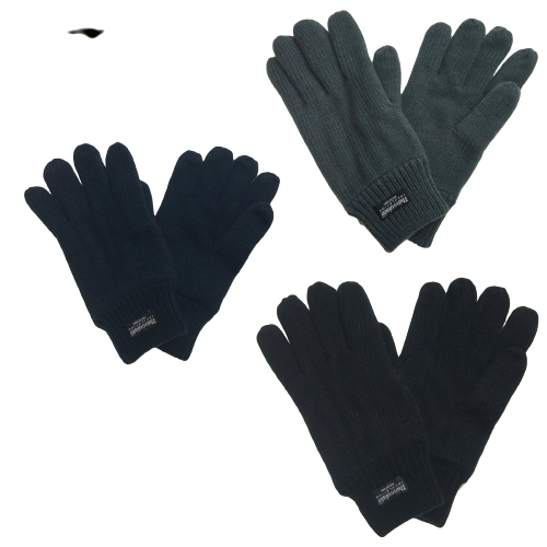 3M THINSULATE Knitted Fleece Gloves Winter Warmers Snow Ski Thermal Plain - Black
