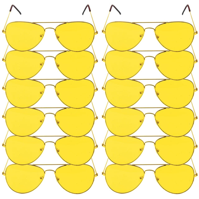 12x Yellow Aviator Party Glasses – Fun Novelty Accessory Australia Day Green Gold Bulk