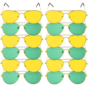 12x Green and Yellow Gold Aviator Party Glasses – Fun Novelty Set Australia Day