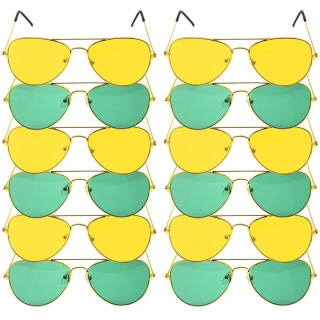 12x Green and Yellow Gold Aviator Party Glasses – Fun Novelty Set Australia Day