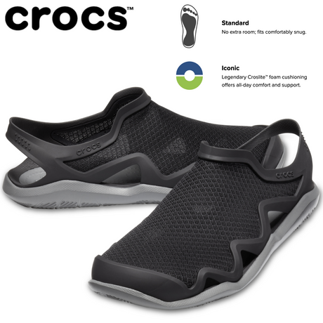 Crocs Swiftwater Mesh Wave Mens Clogs - Black/Slate Grey (Waterproof Sandals/Slides)