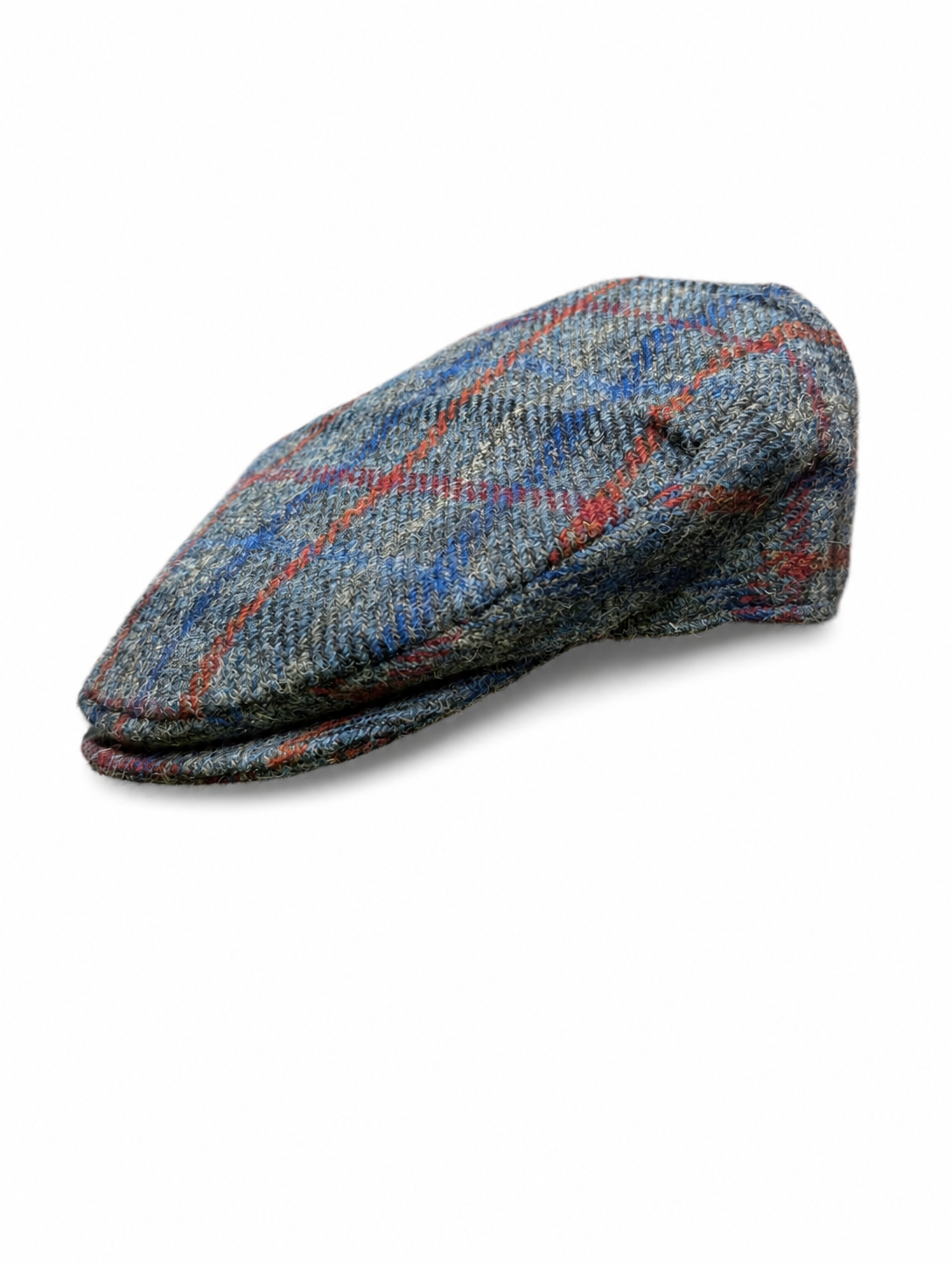 Hanna Hats Plain Tweed Wool Vintage Flat Cap - Grey/Blue/Red Check