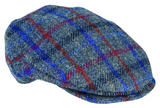 Hanna Hats Plain Tweed Wool Vintage Flat Cap - Grey/Blue/Red Check