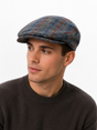 Hanna Hats Plain Tweed Wool Vintage Flat Cap - Grey/Blue/Red Check