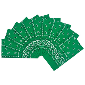 20x Dark Green Paisley Bandana Bulk Pack - 100% Cotton Head Wrap/Durag/Scarf/Mask