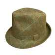 Mens Pure Wool Tweed Hat Trilby Hat in Lichen Green