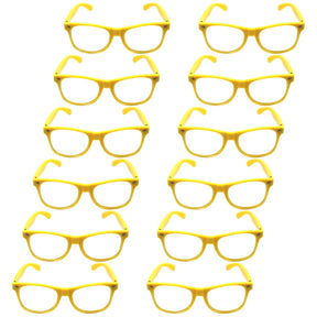 12x Yellow Party Glasses w/ Clear Lenses Bulk Pack - 80s Fun (Australia Day/Costume Accessory)