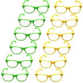 12x Green & Yellow Party Glasses w/ Clear Lenses - 80s Fun (Australia Day/Costume Accessory)