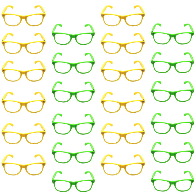 Green and Yellow Party Glasses with Clear Lenses – Fun 80s Australia Day or Costume Glasses (Set of 24)