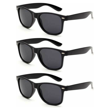 3x Black Wayfarer Sunglasses Pack - Retro Nerd/Wedding Costume for Fancy Dress