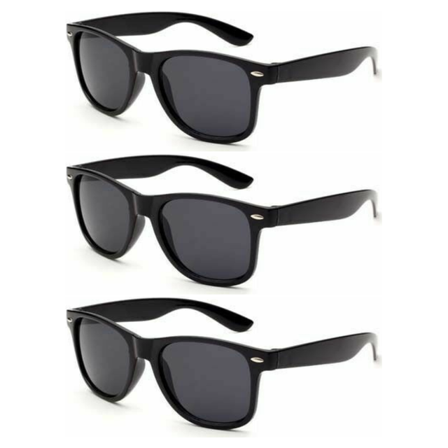 3x Black Wayfarer Sunglasses Pack - Retro Nerd/Wedding Costume for Fancy Dress