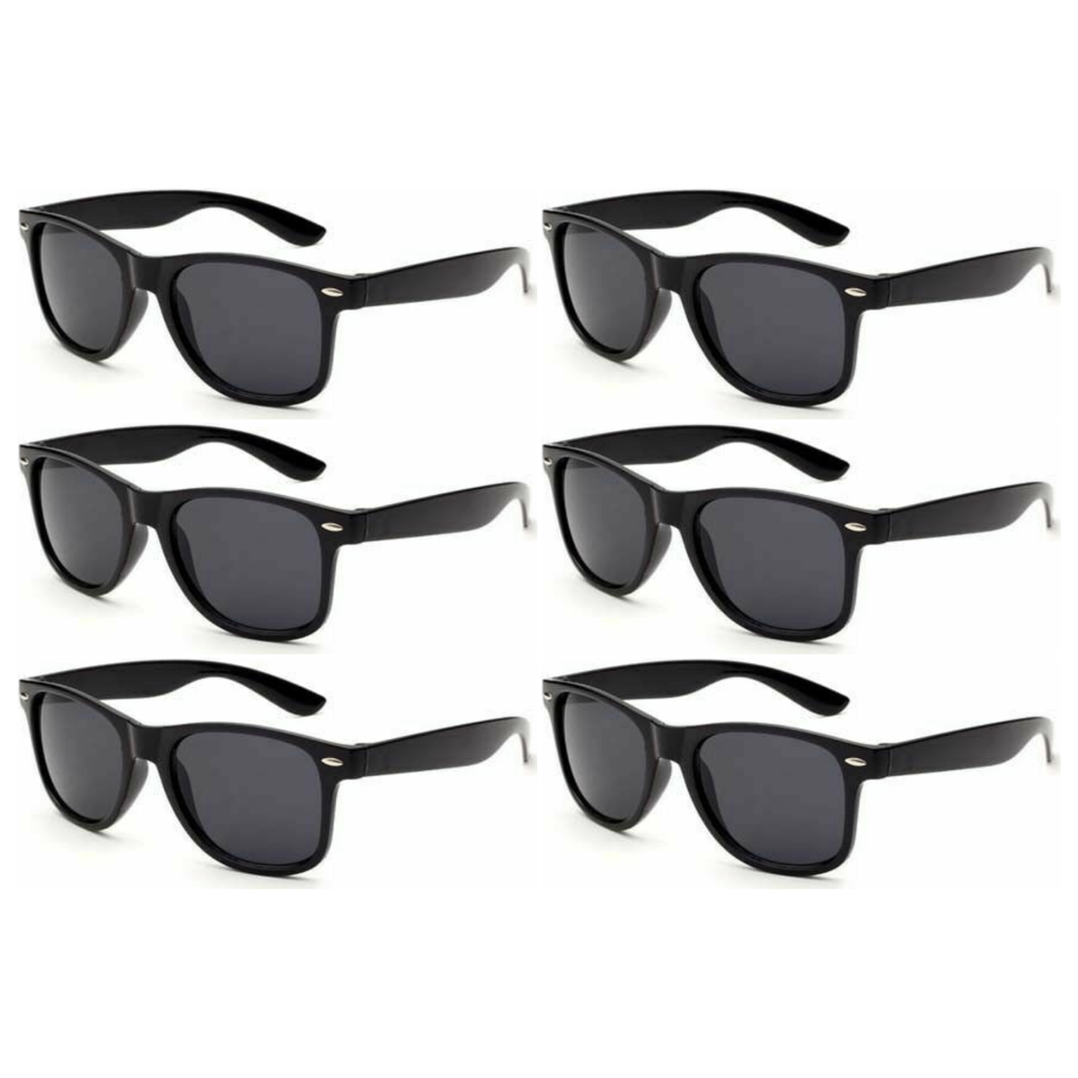 6x Black Wayfarer Sunglasses Bulk Pack - Retro Nerd/Wedding Costume for Fancy Dress