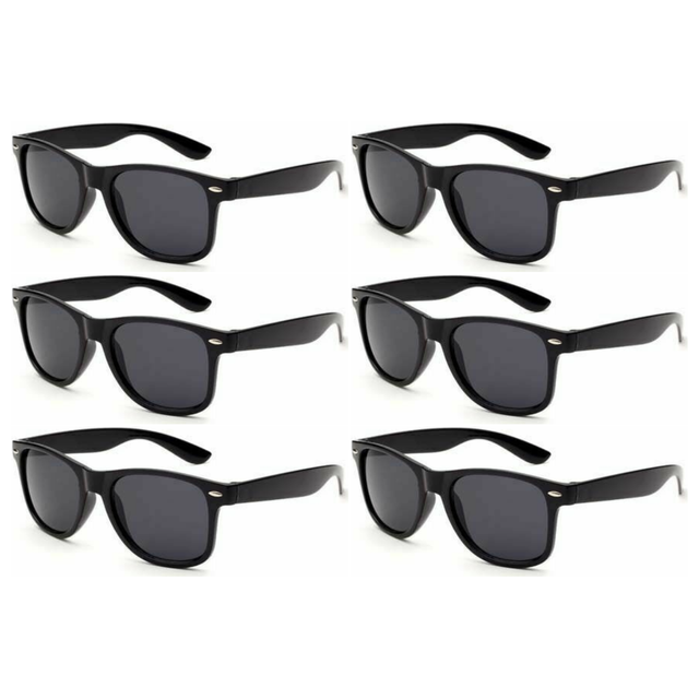 6x Black Wayfarer Sunglasses Bulk Pack - Retro Nerd/Wedding Costume for Fancy Dress