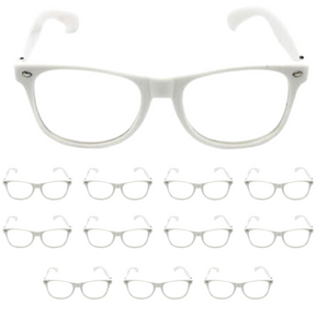 12x White Clear Wayfarer Glasses Bulk Pack - Retro Wedding Costume