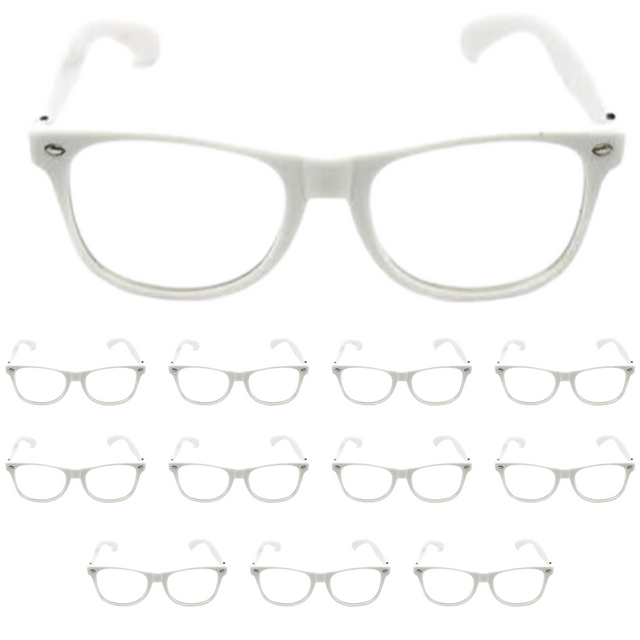 12x Wayfarer Sunglasses Glasses Party Wedding Fun Costume Dress Up - White/Clear
