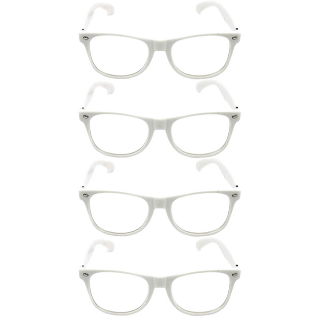 4x Wayfarer Sunglasses Glasses Party Wedding Fun Costume Dress Up - White/Clear