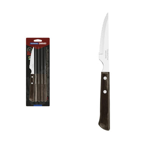 Tramontina 6pc Steak Knife Set Stainless Steel Polywood Handle in Brown