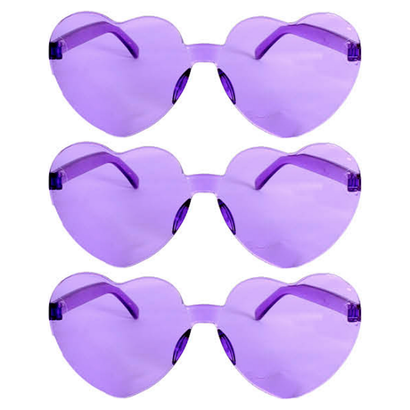 3x Purple Heart Sunglasses Pack - Metal Frame (Costume/Party)