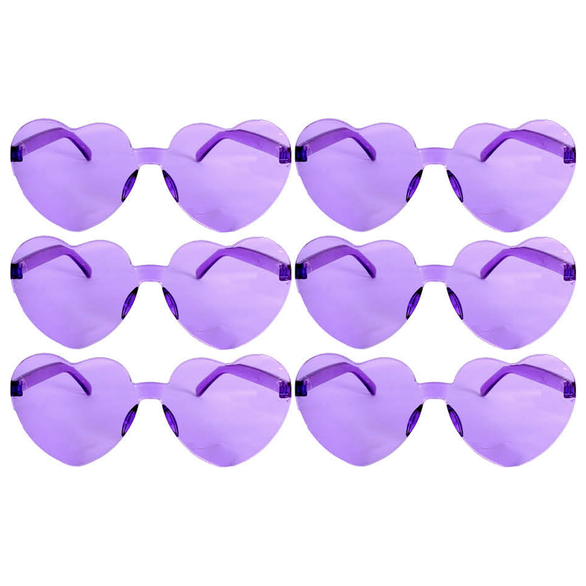 6x Purple Heart Sunglasses Bulk Pack - Metal Frame (Costume/Party)