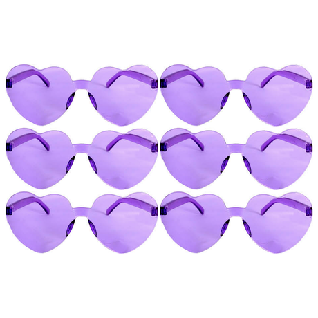 6x Purple Heart Sunglasses Bulk Pack - Metal Frame (Costume/Party)