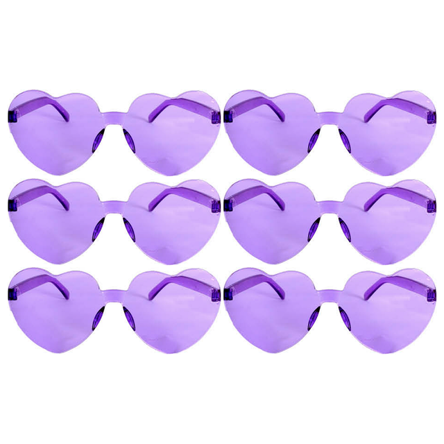 6x Purple Heart Sunglasses Bulk Pack - Metal Frame (Costume/Party)