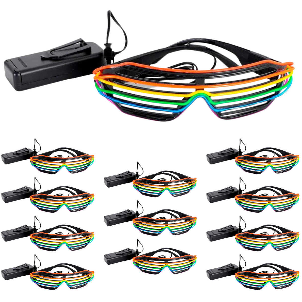 12x LED Light-Up Rainbow Glasses - Costume Sunglasses for Mardi Gras/Gay Pride/LGBTQ+ Party