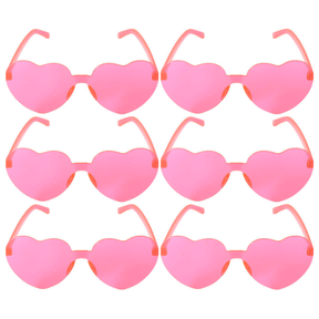 6x Hot Pink Heart Sunglasses Bulk Pack - Metal Frame (Costume/Party)