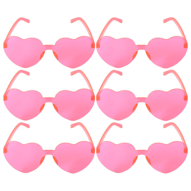 6x Hot Pink Heart Sunglasses Bulk Pack - Metal Frame (Costume/Party)
