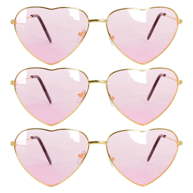 3x Light Pink Heart Sunglasses w/ Metal Frame for Costume/Party (Pack)