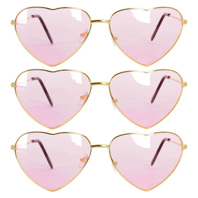3x Light Pink Heart Sunglasses w/ Metal Frame for Costume/Party (Pack)
