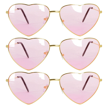 3x Light Pink Heart Sunglasses Pack - Metal Frame (Costume/Party)